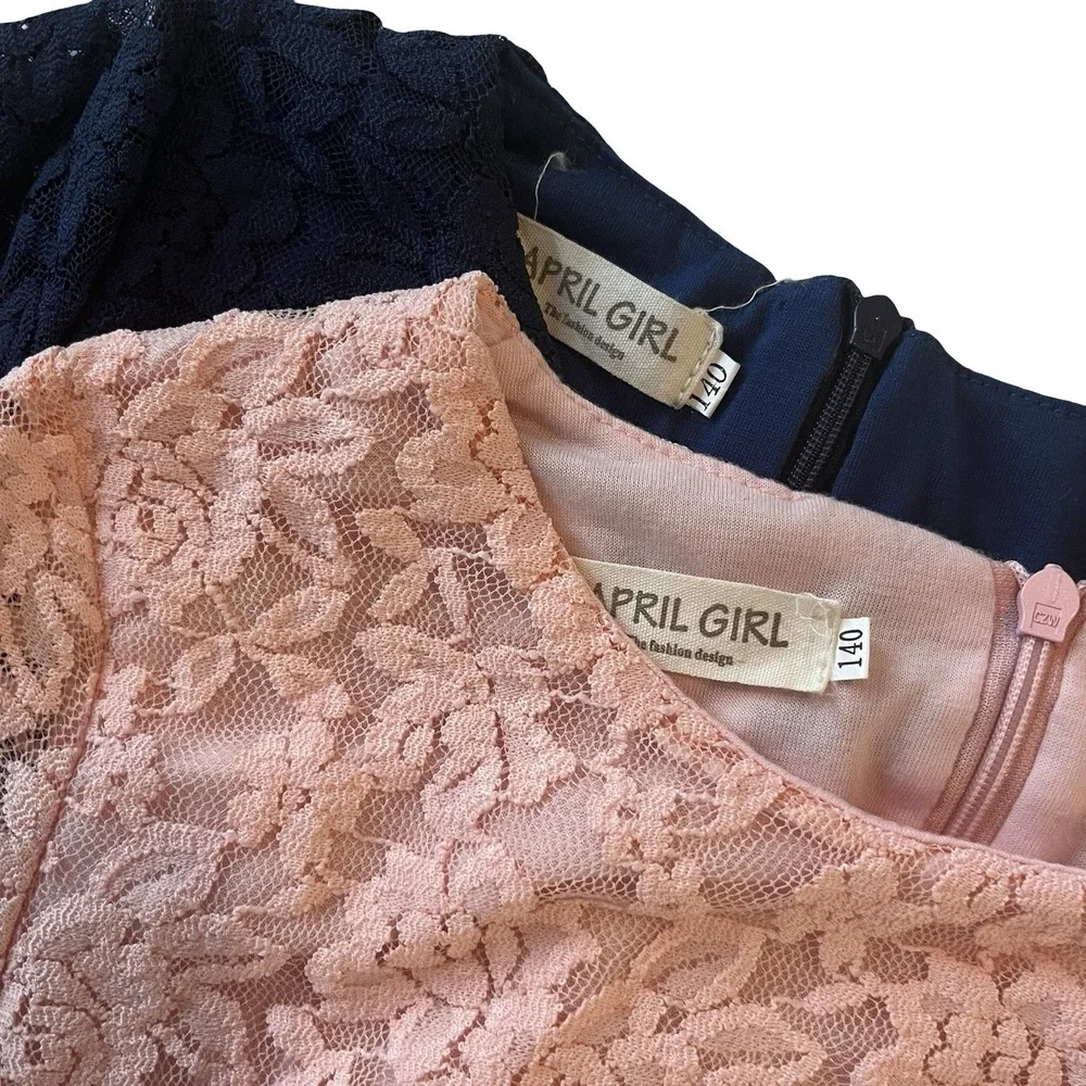 April Girl Girls' Size UK 140 / US M 8‎ Lace Dresses, Lot of 2, Pink & Navy Blue
